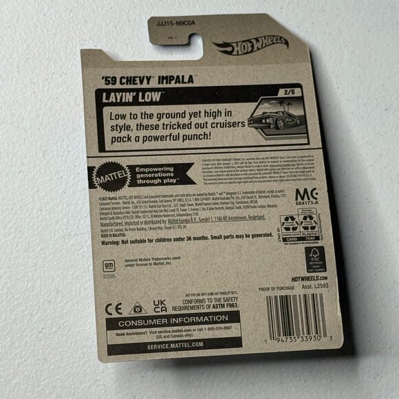 Hot Wheels ’59 Chevy Impala Layin’ Low Red 2/5 Mainline NOC - Picture 2 of 6